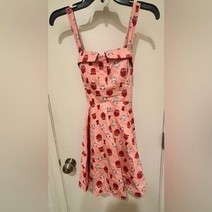 Charming Pink Owl Print 50s Vintage Style Dress